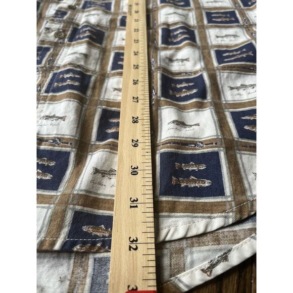 Vintage Woolrich Button Up Shirt Mens 2 XL Brown Blue Fish Print Made in USA - Picture 7 of 8